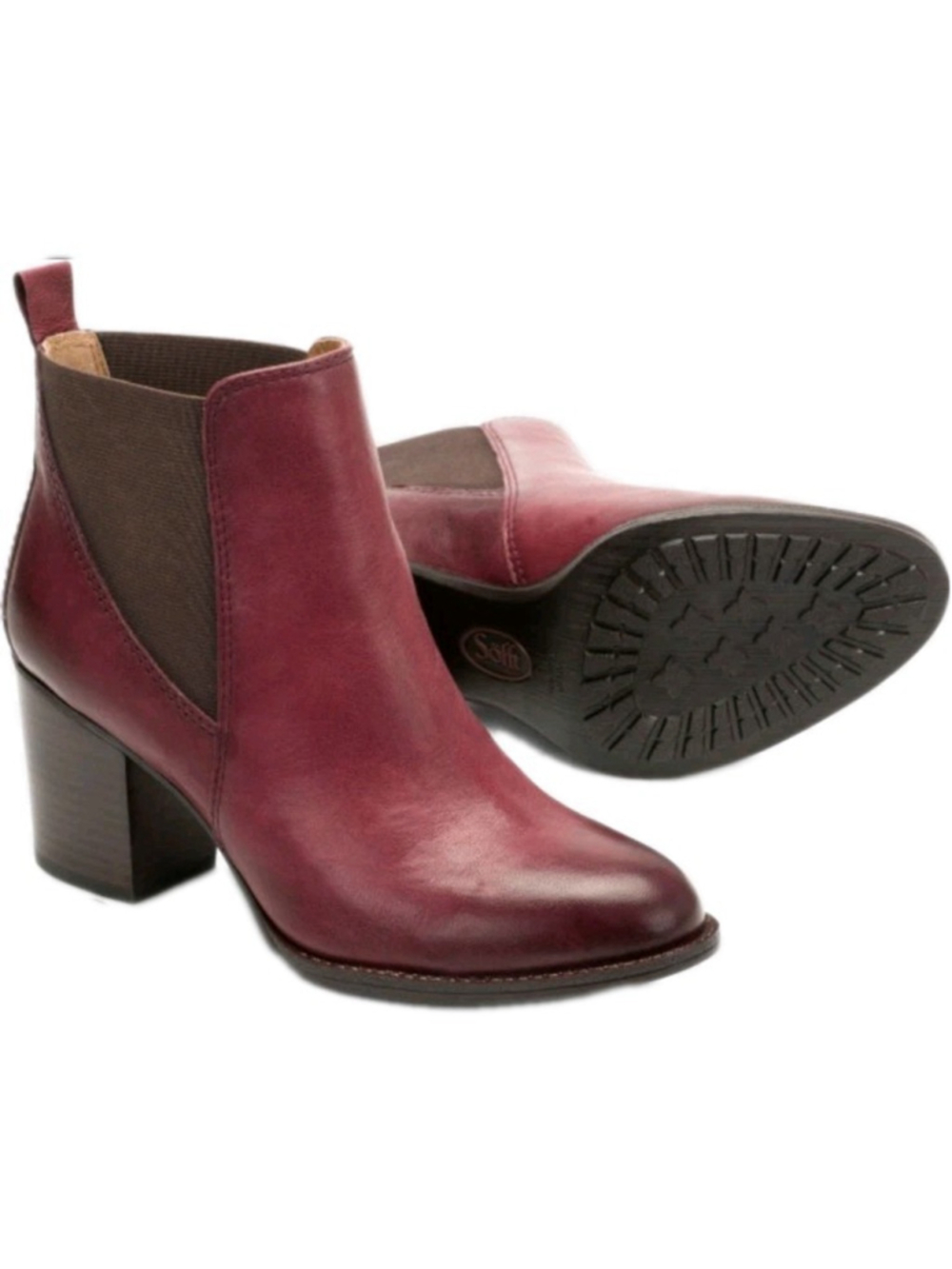 Sofft NWOB Women's Sz 6 Welling Leather Slip-On Block Heel Boots Wine Red Chic